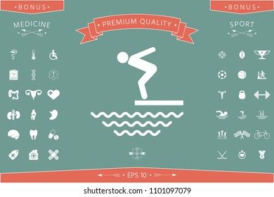Swimmer on a springboard, Jumping into the water - icon