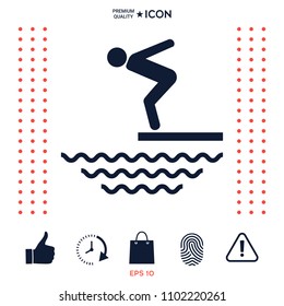 Swimmer on a springboard, Jumping into the water - icon