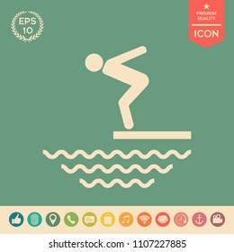 Swimmer on a springboard, Jumping into the water - icon