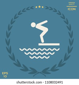 Swimmer on a springboard, Jumping into the water - icon