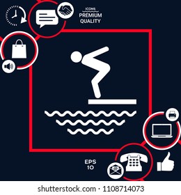 Swimmer on a springboard, Jumping into the water - icon