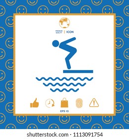 Swimmer on a springboard, Jumping into the water - icon