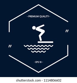 Swimmer on a springboard, Jumping into the water - icon