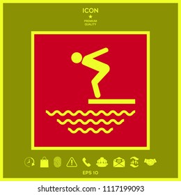 Swimmer on a springboard, Jumping into the water - icon