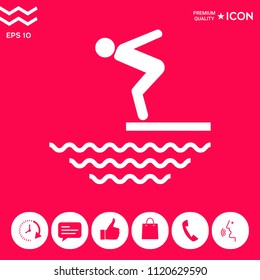 Swimmer on a springboard, Jumping into the water - icon