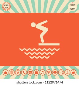 Swimmer on a springboard, Jumping into the water - icon