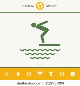 Swimmer on a springboard, Jumping into the water - icon