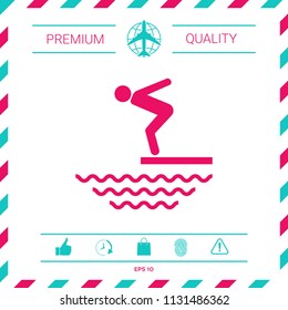 Swimmer on a springboard, Jumping into the water - icon