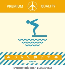 Swimmer on a springboard, Jumping into the water - icon