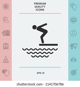 Swimmer on a springboard, Jumping into the water - icon