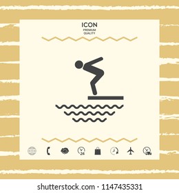 Swimmer on a springboard, Jumping into the water - icon