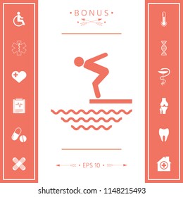 Swimmer on a springboard, Jumping into the water - icon