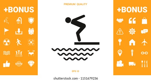 Swimmer on a springboard, Jumping into the water - icon