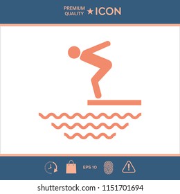Swimmer on a springboard, Jumping into the water - icon