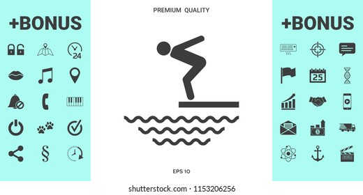 Swimmer on a springboard, Jumping into the water - icon