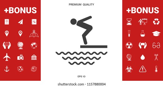 Swimmer on a springboard, Jumping into the water - icon