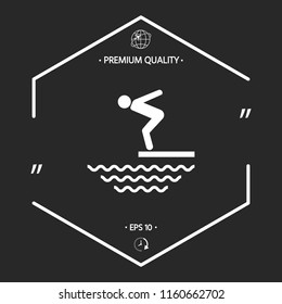 Swimmer on a springboard, Jumping into the water - icon