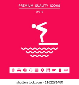 Swimmer on a springboard, Jumping into the water - icon