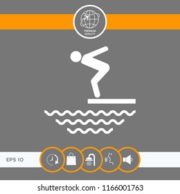 Swimmer on a springboard, Jumping into the water - icon