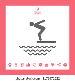 Swimmer on a springboard, Jumping into the water - icon