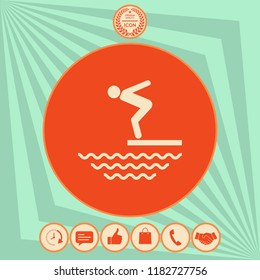 Swimmer on a springboard, Jumping into the water - icon