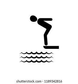 Swimmer on springboard. Jumping into water. Springboard icon.