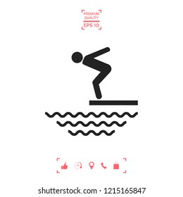 Swimmer on a springboard, Jumping into the water - icon