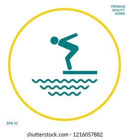 Swimmer on a springboard, Jumping into the water - icon