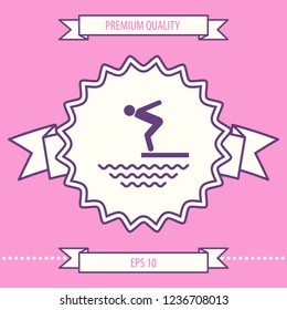 Swimmer on a springboard, Jumping into the water - icon