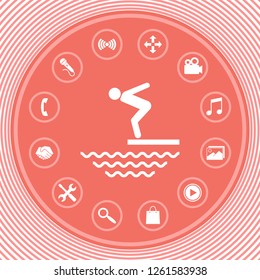 Swimmer on a springboard, Jumping into the water - icon