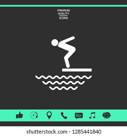 Swimmer on a springboard, Jumping into the water - icon