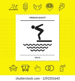 Swimmer on a springboard, Jumping into the water - icon