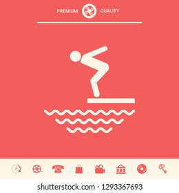 Swimmer on a springboard, Jumping into the water - icon