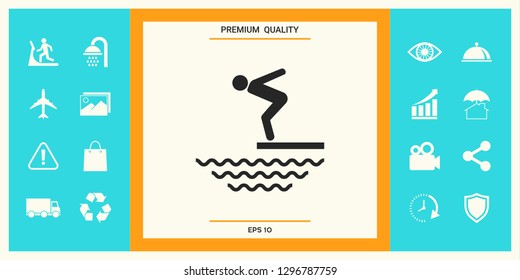 Swimmer on a springboard, Jumping into the water - icon