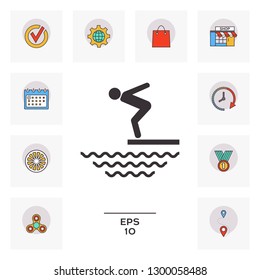 Swimmer on a springboard, Jumping into the water - icon