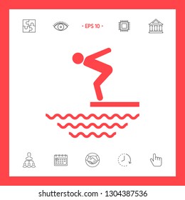 Swimmer on a springboard, Jumping into the water - icon