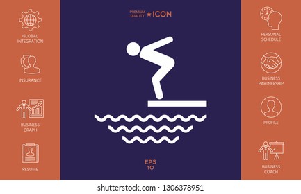 Swimmer on a springboard, Jumping into the water - icon