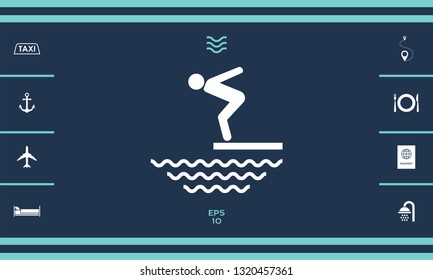 Swimmer on a springboard, Jumping into the water - icon