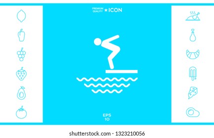 Swimmer on a springboard, Jumping into the water - icon