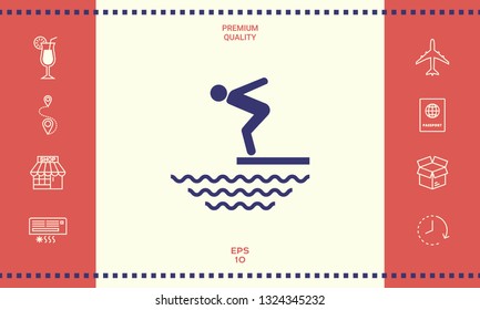 Swimmer on a springboard, Jumping into the water - icon