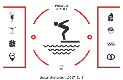 Swimmer on a springboard, Jumping into the water - icon