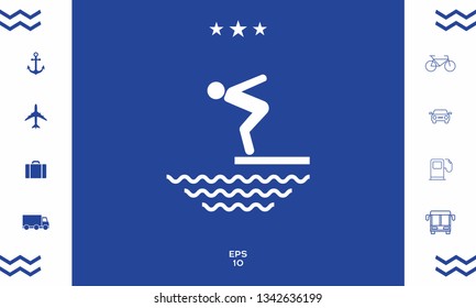 Swimmer on a springboard, Jumping into the water - icon
