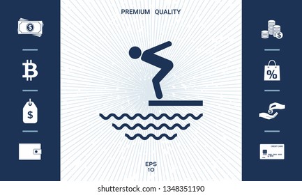 Swimmer on a springboard, Jumping into the water - icon