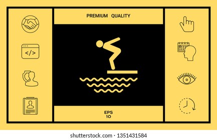 Swimmer on a springboard, Jumping into the water - icon