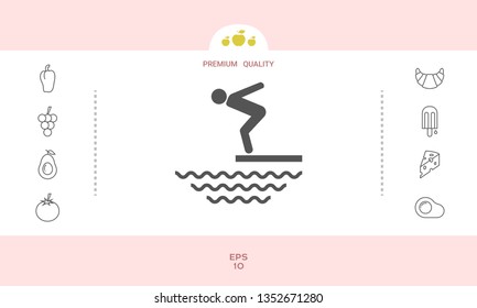 Swimmer on a springboard, Jumping into the water - icon
