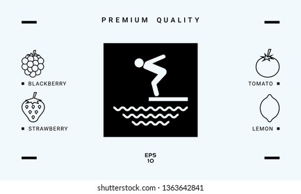 Swimmer on a springboard, Jumping into the water - icon