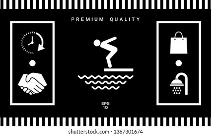 Swimmer on a springboard, Jumping into the water - icon