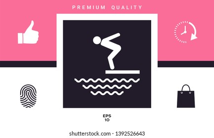 Swimmer on a springboard, Jumping into the water - icon