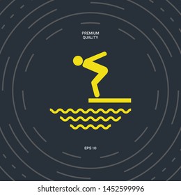 Swimmer on a springboard, Jumping into the water - icon