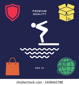 Swimmer on a springboard, Jumping into the water - icon